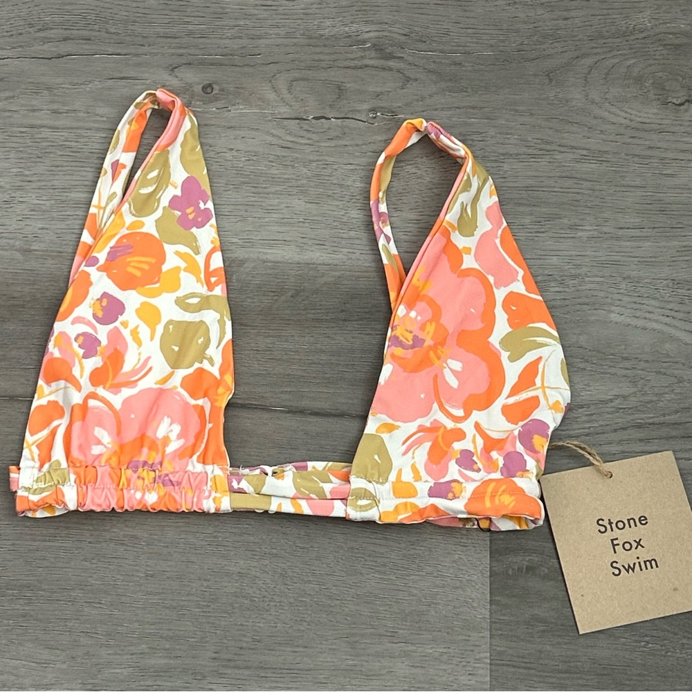 NWT stone fox swim bikini‎ top size xs floral orange pink Womens Swimwear